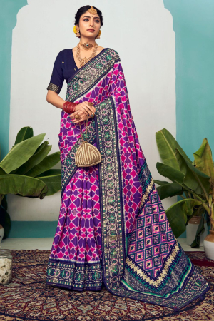 Purple Tussar Silk Printed Saree