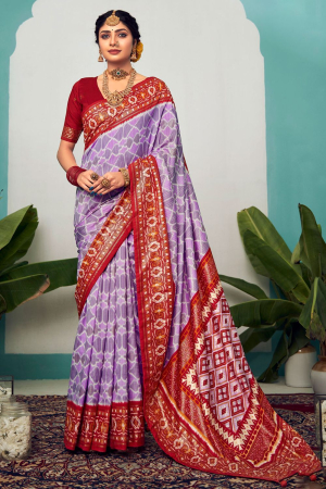 Purple Tussar Silk Printed Saree