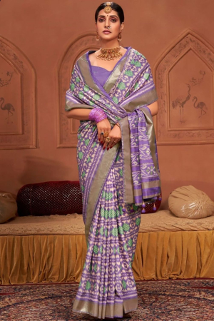 Purple Velvet Tussar Silk Printed Saree