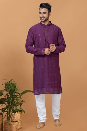 Purple Viscose Cotton Kurta Set for Festival