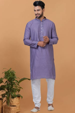 Purple Viscose Cotton Kurta Set for Festival