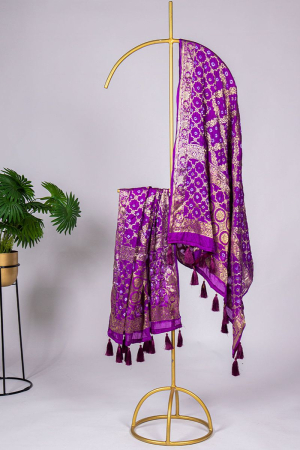 Purple Woven Bandhej Silk Dupatta