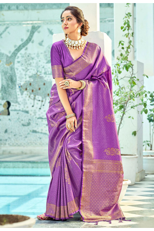Purple Woven Kanjivaram Silk Saree