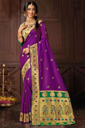 Purple Woven Paithani Silk Saree