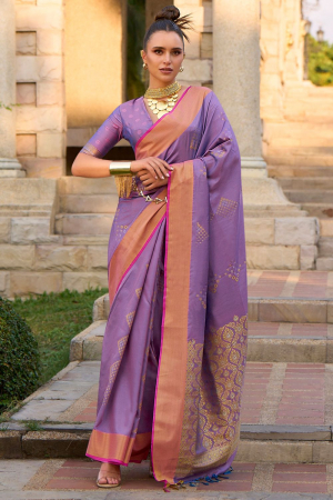 Purple Woven Silk Saree for Festival