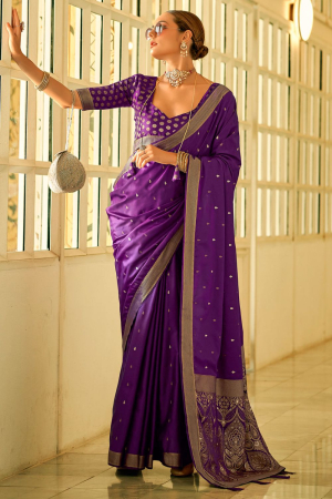 Purple Zari Weaving Satin Silk Saree