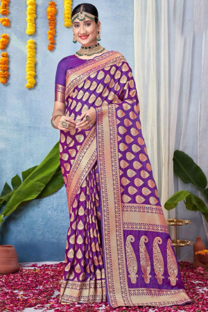 Purple Zari Woven Silk Saree for Ceremonial