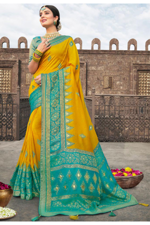 Golden Yellow Brasso Saree with Dupion Blouse