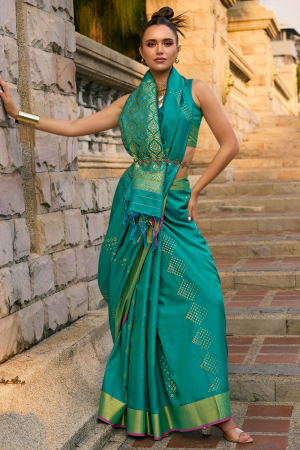 Rama Blue Woven Silk Saree for Ceremonial