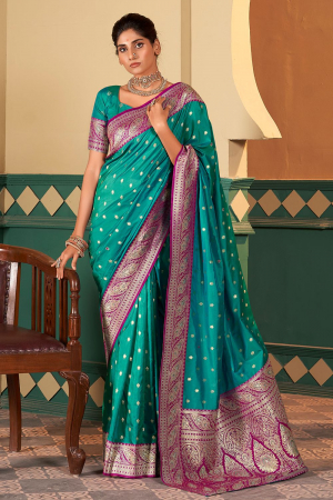 Rama Green Banarasi Silk Woven Saree