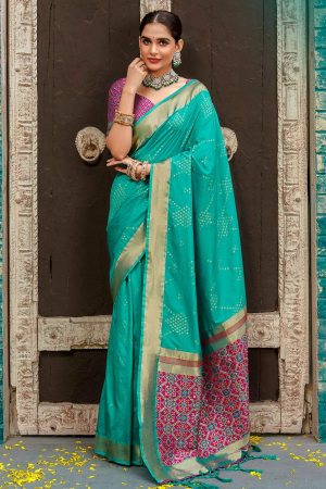Rama Green Banarasi Silk Woven Saree