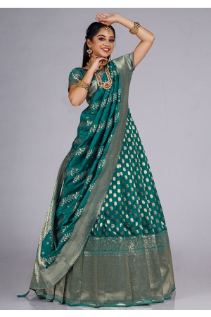 Rama Green Banarasi Silk Zari Weaving Lehenga Choli Set