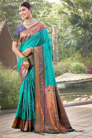 Rama Green Banarasi Silk Zari Woven Saree