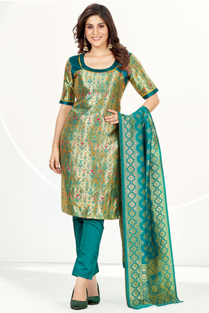 Rama Green Banarasi Silk Zari Woven Suit 