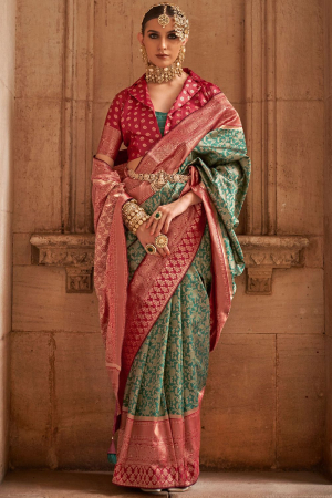 Rama Green Banarasi Weaving Silk Saree for Wedding