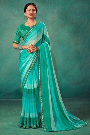 Rama Green Chiffon Silk Printed Saree