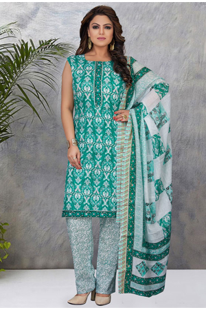 Rama Green Cotton Readymade Printed Suit