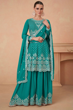 Rama Green Designer Sarara Kameez Suit