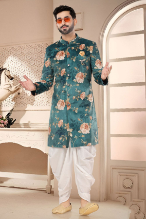 Rama Green Designer Semi Indo Western Outfit
