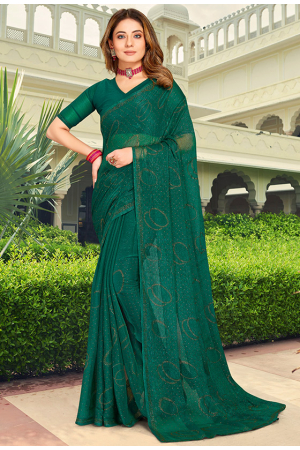 Rama Green Embellished Shimmer Chiffon Saree