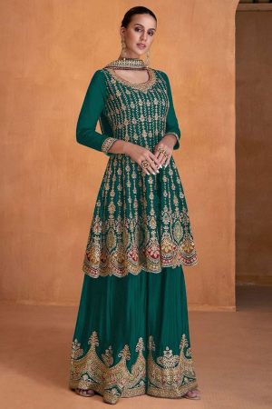 Rama Green Embroidered Faux Georgette Palazzo Kameez