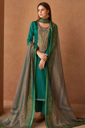 Rama Green Embroidered Pant Kameez for Party
