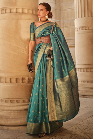 Rama Green Handloom Spun Silk Woven Saree