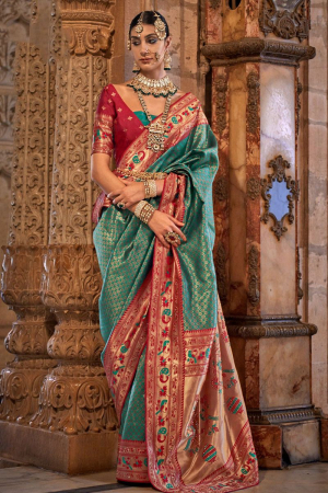 Rama Green Jacquard Weaving Silk Saree