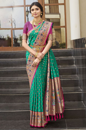 Rama Green Kanchipuram Silk Weaving Saree