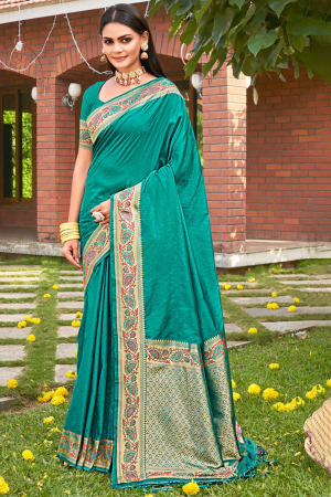Rama Green Kanjivaram Silk Zari Woven Saree