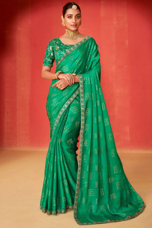 Rama Green Moss Chiffon Saree with Embroidered Blouse