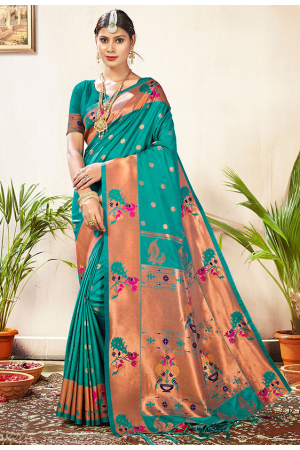 Rama Green Paithani Silk Woven Saree