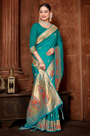 Rama Green Paithani Silk Woven Saree