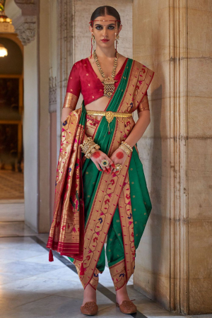 Rama Green Paithani Weaving Silk Saree for Wedding