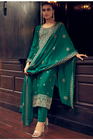 Rama Green Premium Silk Pant Kameez Suit