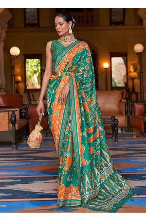 Rama Green Printed Dola Silk Saree