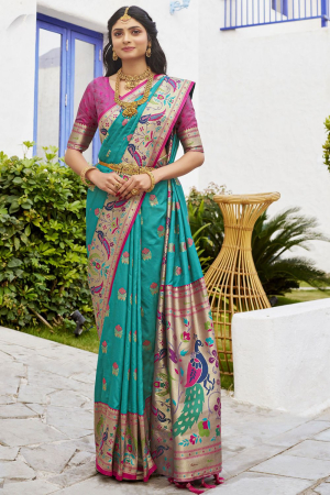 Rama Green Pure Paithani Silk Weaving Saree