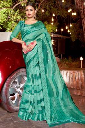 Rama Green Silk Party Wear Saree