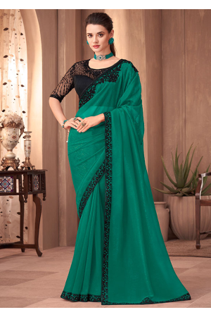 Rama Green Silk Saree with Embroidered Blouse