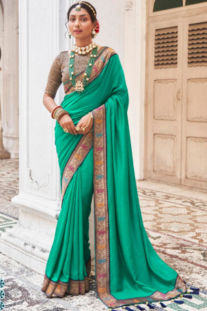 Rama Green Silk Saree with Jacquard Blouse