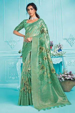 Rama Green Silk Woven Saree