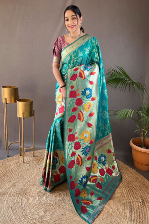 Rama Green Silk Woven Work Saree