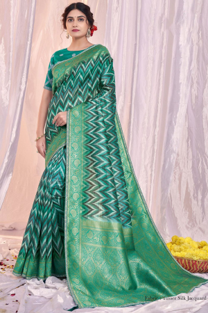 Rama Green Tussar Silk Jacquard Designer Saree for Ceremonial