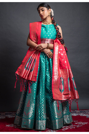 Rama Green Woven Banarasi Silk Lehenga Choli
