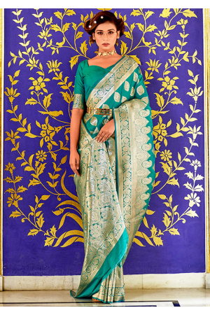 Rama Green Woven Banarasi Silk Saree