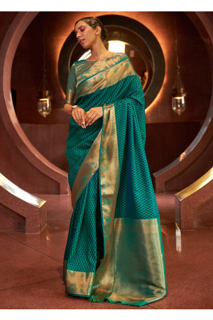 Rama Green Woven Handloom Silk Saree