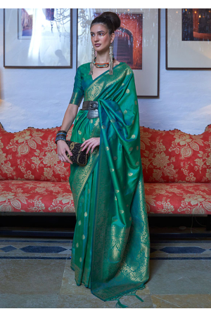 Rama Green Woven Handloom Silk Saree