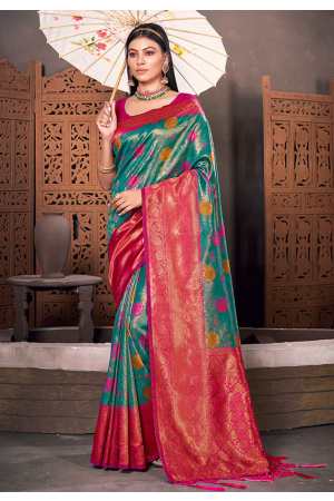 Rama Green Woven Kanjivaram Silk Saree