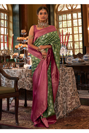 Rama Green Woven Kanjivaram Silk Saree