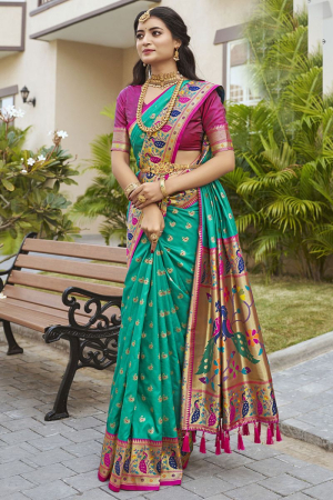Rama Green Woven Paithani Silk Saree